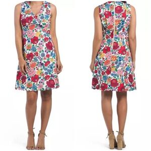 JULIE BROWN | Fern Veneto Bright Floral Print V-Neck Sleeveless Dress Sz. 6